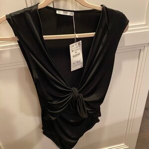 Zara Black body suit with tie front